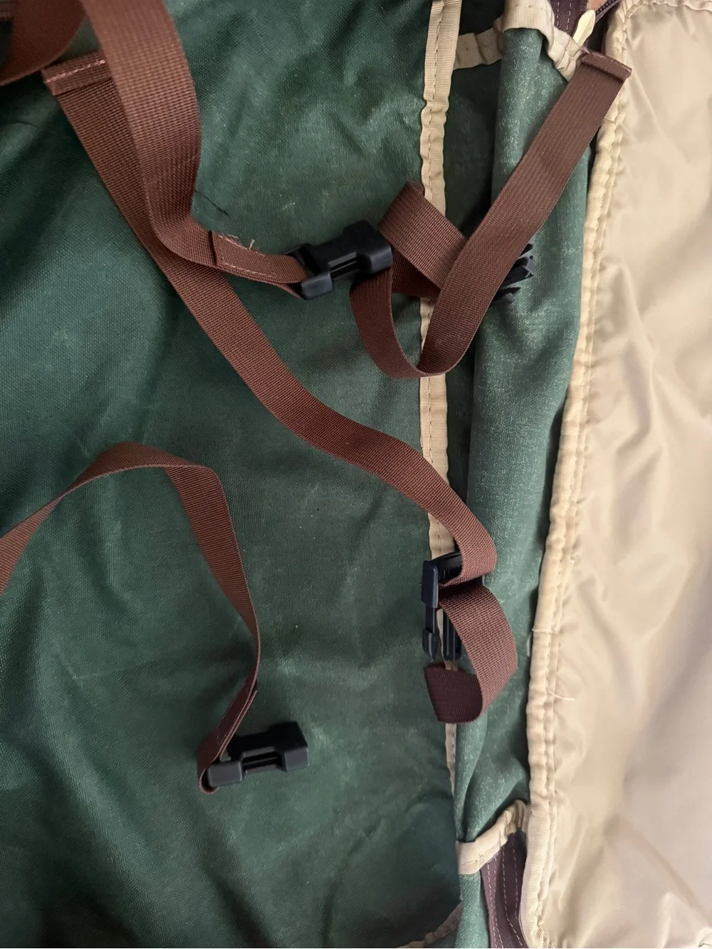 L.L. Bean Forest Green Suitcase with Brown Leather Accents